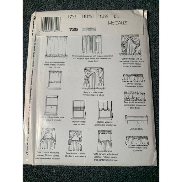 McCall's Crafts 735 Sewing Pattern Window Treatments Balloon Shade Valance uncut - Picture 2 of 2